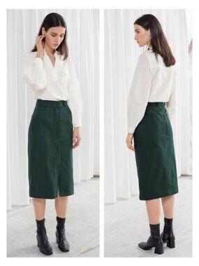 & OTHER STORIES Pencil Cotton Skirt Size 2 Green